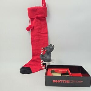 Dept 56 Christmas Scottie Dog Stocking Hanger Set Red & Black